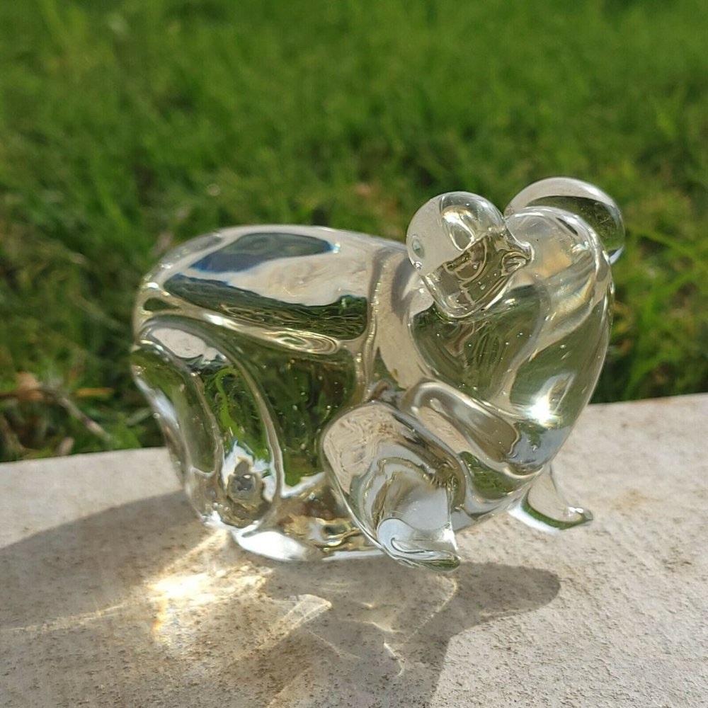 MCM Art Glass Frog Toad Abstract Big Eyes Ready to Leap Jump Clear Small Bubbles